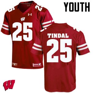 Youth Wisconsin Badgers NCAA #25 Derrick Tindal Red Authentic Under Armour Stitched College Football Jersey PG31K23IU